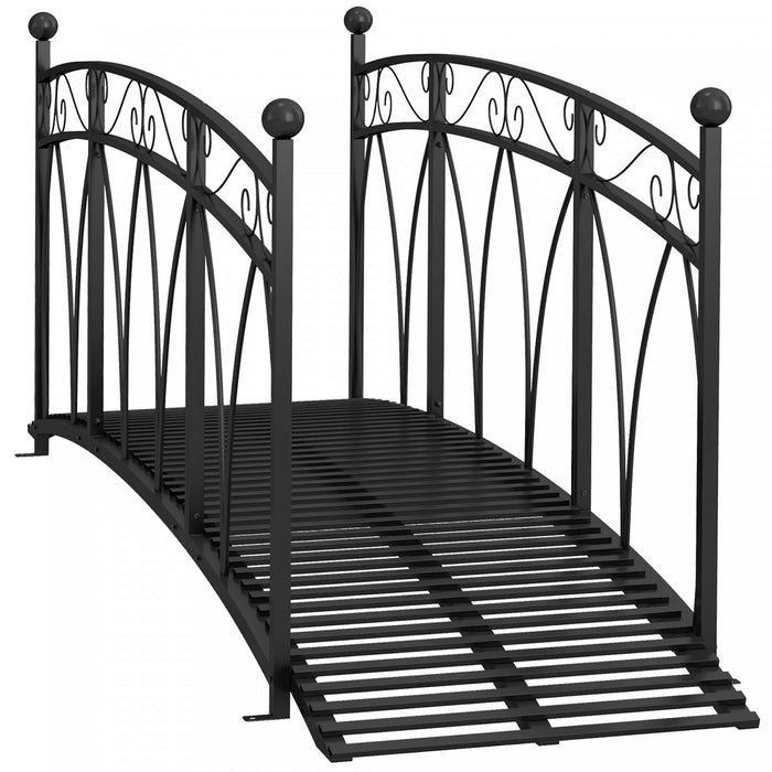 Outsunny 8' Metal Arch Garden Bridge With Siderails, Pond Bridge, Black