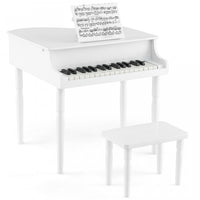 Costway 30-Key Classic Baby Grand Piano Toddler Toy Wood with Bench & Music Rack White White