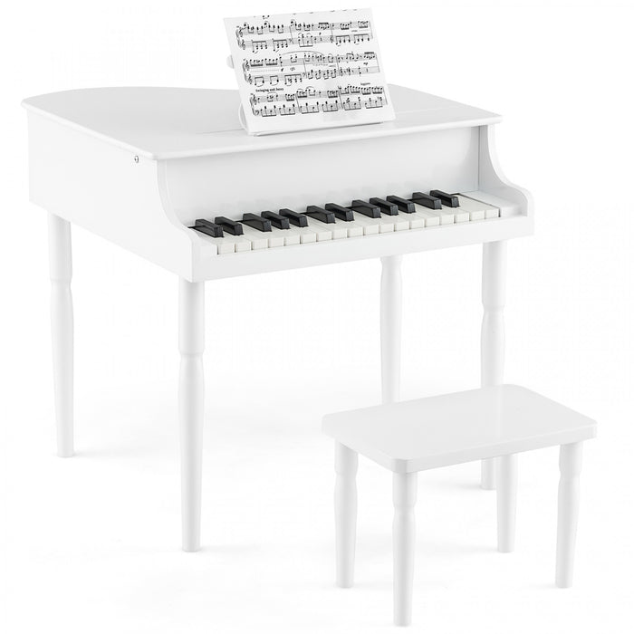 Costway 30-Key Classic Baby Grand Piano Toddler Toy Wood with Bench & Music Rack White White