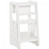 Qaba Toddler Kitchen Helper 2 Step Stool With Adjustable Height Platform And Safety Rail, White