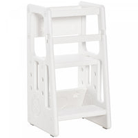 Qaba Toddler Kitchen Helper 2 Step Stool With Adjustable Height Platform And Safety Rail, White