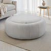 Demi Round Upholstered Storage Ottoman with Faux-Marble Tray Top and Hidden Storage - Cream | Demi Pouf rond rembourre avec plateau faux marbre et rangement cache - Creme