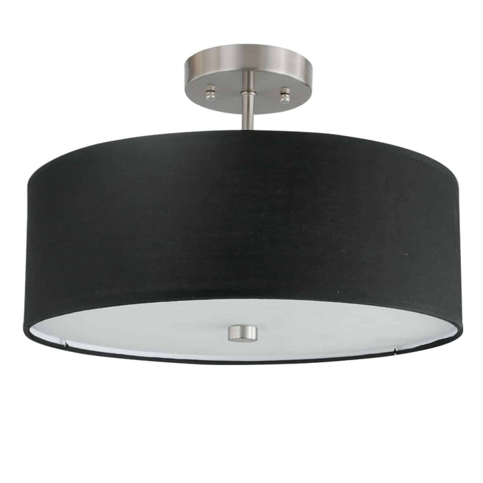 Dainolite Everly 3 Light Semi-flush Mount Satin Chrome Finish Black Shade Lamp
