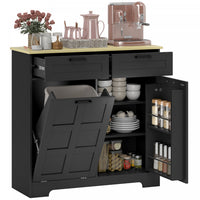 HOMCOM Tilt Out Trash Cabinet, Kitchen Island with Garbage Cabinet, Black