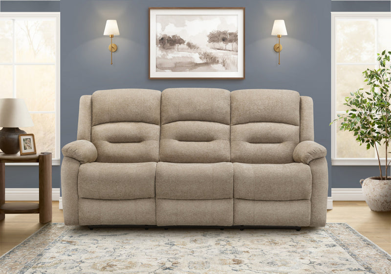 MONARCH SPECIALTIES 3-SEATER POWER RECLINING UPHOLSTERED SOFA, 80\" WIDE,USB PORT INCLUDED, BEIGE FABRIC RECLINER