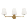 Dainolite Eleanor 3 Light Vanity Light Aged Brass White Opal Glass Lamp|Lumière de coiffeuse Eleanor de Dainolite en verre blanc opale, avec fini laiton vieilli et 3 ampoules