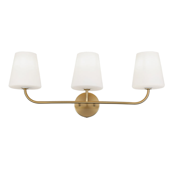 Dainolite Eleanor 3 Light Vanity Light Aged Brass White Opal Glass Lamp