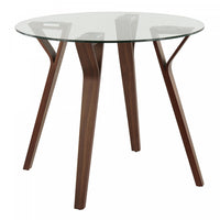 LumiSource Folia Glass Mid-Century Modern Round Dinette Dining Table - Walnut