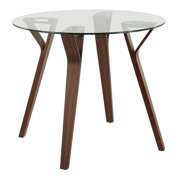 LumiSource Folia Glass Mid-Century Modern Round Dinette Dining Table - Walnut