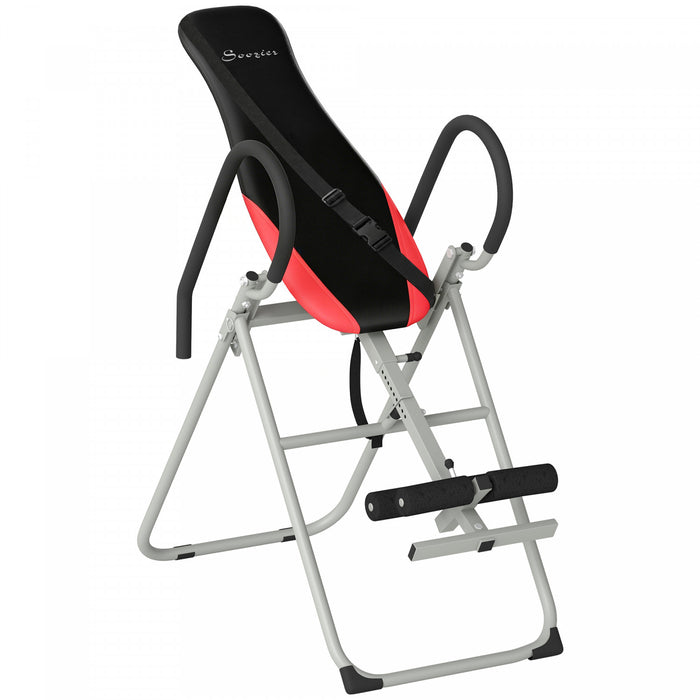 Soozier Inversion Table, Heavy Duty Folding Inversion Table with Adjustable Ankle Lock and Safety Belt, Portable Decompression Back Stretcher Machine for Pain Relief Therapy, Red
