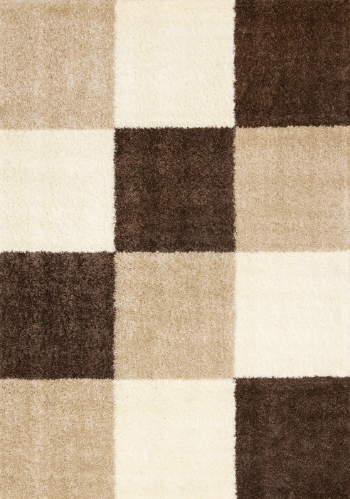 Fairmont Brown Beige White Checkered Rug, 7'10\" x 10'6\" Indoor Area Rug