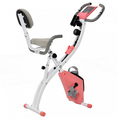 Soozier 2 In 1 Upright Exercise Bike Stationary Foldable Magnetic Recumbent Cycling With Arm Resista|Soozier Velo D'exercice Droit 2 En 1 Stationnaire Pliable Magnetique Velo Couche Avec Bandes De Resi