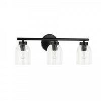 Dainolite Vienna 3 Light Incandescent Vanity Matte Black Clear Ribbed Glass Lamp