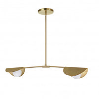 Dainolite Emma 2 Light Horizontal Pendant Aged Brass Finish White Glass Lamp