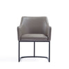 Manhattan Comfort Modern Serena Dining Armchair Upholstered Leatherette with Steel Legs - Grey|Chaise de salle à manger à accoudoirs moderne Serena de Manhattan Comfort revêtue de similicuir avec pattes en acier - grise