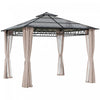 Outsunny 9' X 10' Double roof Hardtop Gazebo With Nettings curtains Khaki