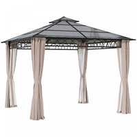 Outsunny 9' X 10' Double roof Hardtop Gazebo With Nettings curtains Khaki
