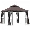 Outsunny 10' X 10' Outdoor Patio Gazebo Canopy With Double Tier Roof, Removable Mesh Curtains, Displ|Auvent De Terrasse Exterieure Outsunny 10 Pi X 10 Pi Avec Toit A Deux Niveaux, Rideaux En Maille Amo