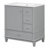 Emma 30" Solid Wood Bathroom Vanity with Ceramic Sink and Soft-Close Door, Grey | Emma Meuble-lavabo en bois massif de 30" avec vasque en ceramique et porte a fermeture douce, Gris