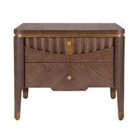 Liam Modern Wave Design Nightstand with 2 Storage Drawers,Brown