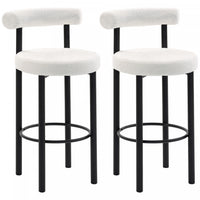 HOMCOM Bar Stools Set of 2, Sherpa Fleece Upholstered Barstools with Back