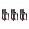 Fifth Avenue Traditional Wood Upholstered Counter Stool in Graphite - Set of 3