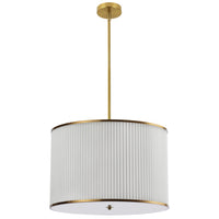 Dainolite Prudy 4 Light Pendant Aged Brass White Pleated Shade Lamp
