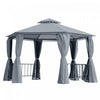 Outsunny 13ft Hexagon Gazebo Outdoor Canopy Shelter With Netting And Shaded Curtains Grey|Outsunny Hexagon Gazebo 13ft Outdoor Canopy Shelter Avec Filet Et Rideaux D'ombrage Gris