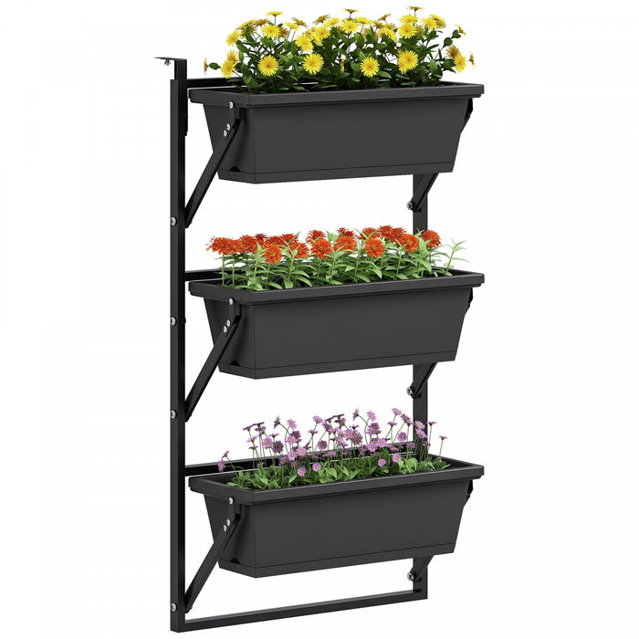 Outsunny 3-Tier Planters for Outdoor Plants, Planter Boxes, Dark Grey
