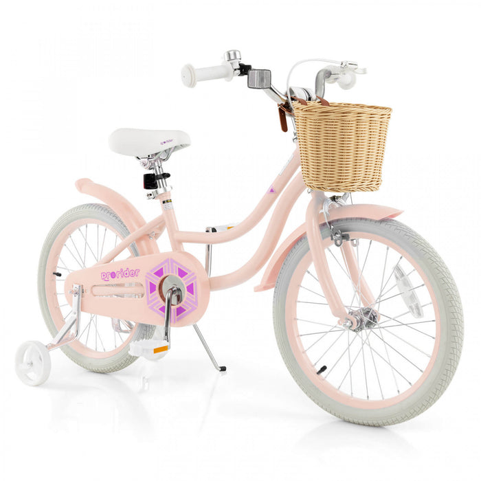 Costway 18\" Kid's Bike With Training Wheels Adjustable Handlebar Seat Handbrake Pink
