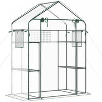 Outsunny Mini Greenhouse, Walk-in Greenhouse With 4 Shelves, Roll-up Door