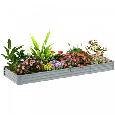 Outsunny 12x4x1ft Galvanized Raised Garden Bed, Open Bottom, Silver