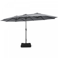 Costway 15FT Double-Sided Twin Patio Umbrella Outdoor Market W/ Crank & Base Grey