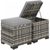 Outsunny Set Of 2 Wicker Ottoman, Outdoor Footstool With Storage, Grey
