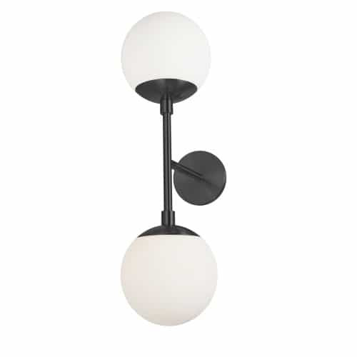 Dainolite Dayana 2 Light Wall Sconce Matte Black Finish White Glass Lamp