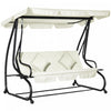 Outsunny 3-seat Outdoor Patio Swing Chair, Converting Flat Bed, Canopy Swing With Adjustable Shade, Removable Cushions, Cup Holder, Cream White