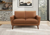 Upholstered Love Seat, 58" L, Brown Leather-Look, Walnut Wood Legs, Mid-Century Loveseat | Causeuse Rembourre, 58" L, Aspect Cuir Marron, Pieds En Bois De Noyer, Mid-Century