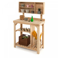 Costway Garden Potting Table Outdoor Potting Bench Wooden Workstation W/storage Shelf