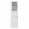 Jamie 63" Pine Wood Tall Bathroom Storage Cabinet With Adjustable Shelves And Glass Doors - White | Jamie Armoire Haute De Salle De Bain 63" En Bois De Pin Avec Etageres Reglables Et Portes Vitrees - Blanche