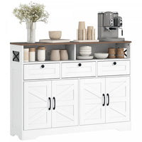 HOMCOM Sideboard, Buffet Cabinet with 4 Barn Doors and 3 Drawers White