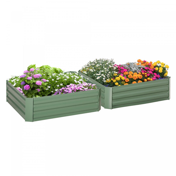 Outsunny 39\" X 39\" X 12\" Set Of 2 Raised Garden Bed, Elevated Planter Box With Galvanized Steel Frame For Growing Flowers, Herbs, Succulents, Green