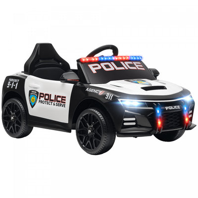 Qaba Kids Electric Ride On Police Car, 12v Battery Powered Car With Remote Control, Sirens, Flashing Lights, Music, Horn, Shock Absorbers, Electric Vehicle For Boys Girls, White