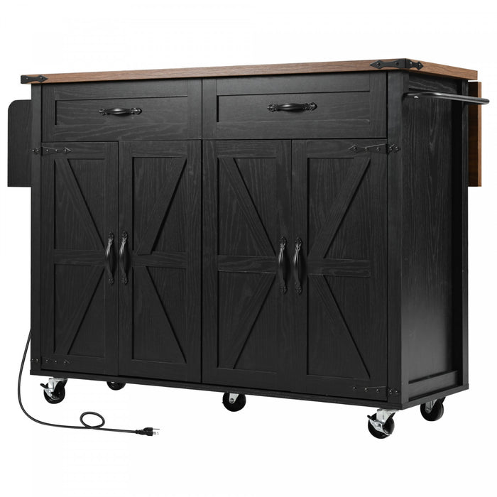 Elton 53.5\" Engineered Wood Kitchen Carts With Power Outlet And Storage - Black