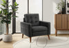 31" Wide Upholstered Accent Chair, Black Leather-Look, Walnut Wood Legs, Mid-Century Mod Accent Chair | 31" De Large Chaise D'Appoint Rembourre, Aspect Cuir Noir, Pieds En Bois De Noyer