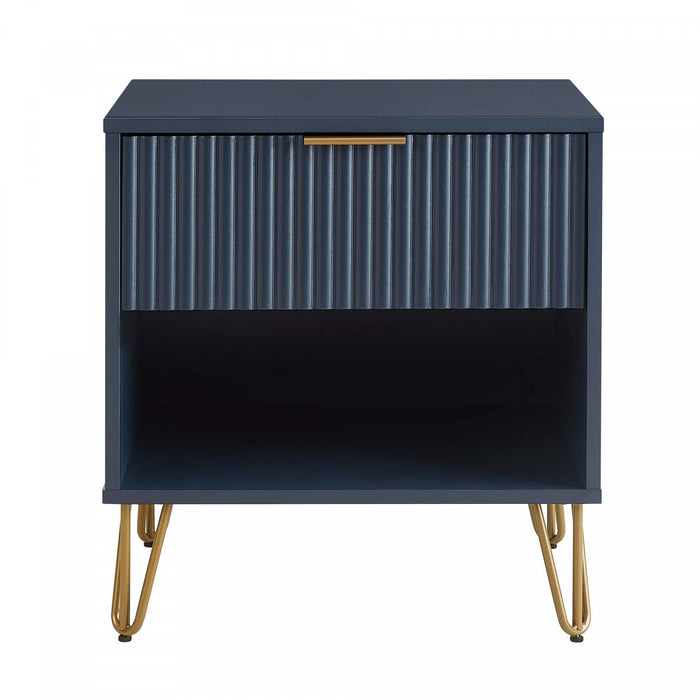 Dumbo Modern 20\" Fluted Nightstand in Midnight Blue (1-Drawer)