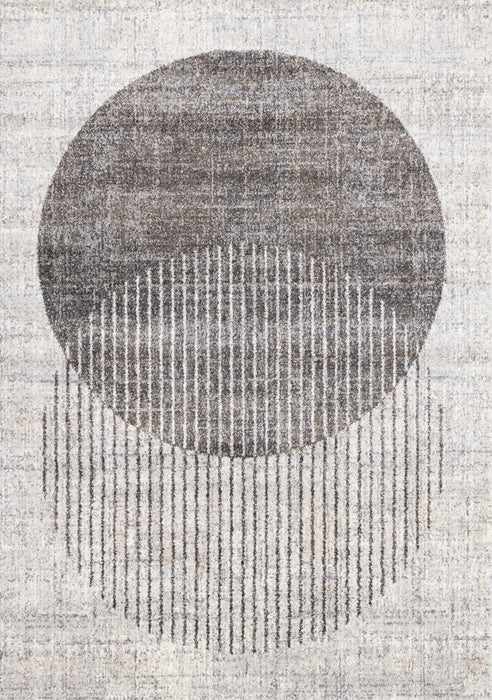 Solace Soft Low-Pile Grey White Merging Circles Area Rug - 7'10\" x 10'6\"