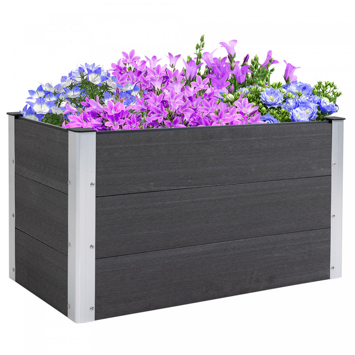 Outsunny 3' X 2' X 2' Raised Garden Bed, Wood Plastic Planter Box For Flowers, Vegetable, Herb, Grey