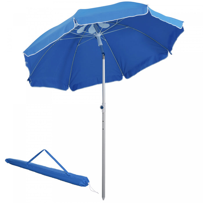 Outsunny Arc. 6.4ft Beach Umbrella With Aluminum Pole Patio Blue