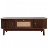 Grain 43.5 Inch Rattan Coffee Table with Sliding Doors, Drawers and Solid Wood Legs, Wood | Grain Table Basse en Rotin 43.5 po avec Portes Coulissantes, Tiroirs et Pieds en Bois Massif, Bois