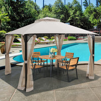 Costway 12' X 10' Outdoor Patio Gazebo Canopy Shelter Double Top Sidewalls Netting Beige
